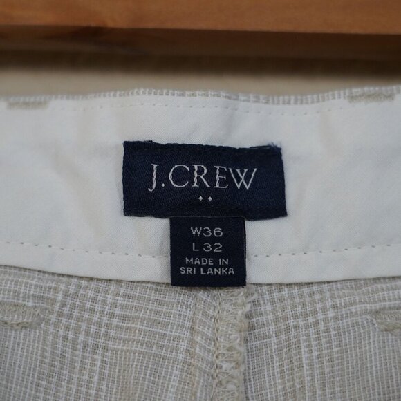 J. Crew Mens Straight Fit Linen-Cotton Blend Pants Cream Tartan Chino Pant 36X31 - Picture 9 of 12